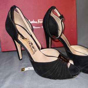 Salvatore Ferragamo Elegant Black Peep-Toe Heels